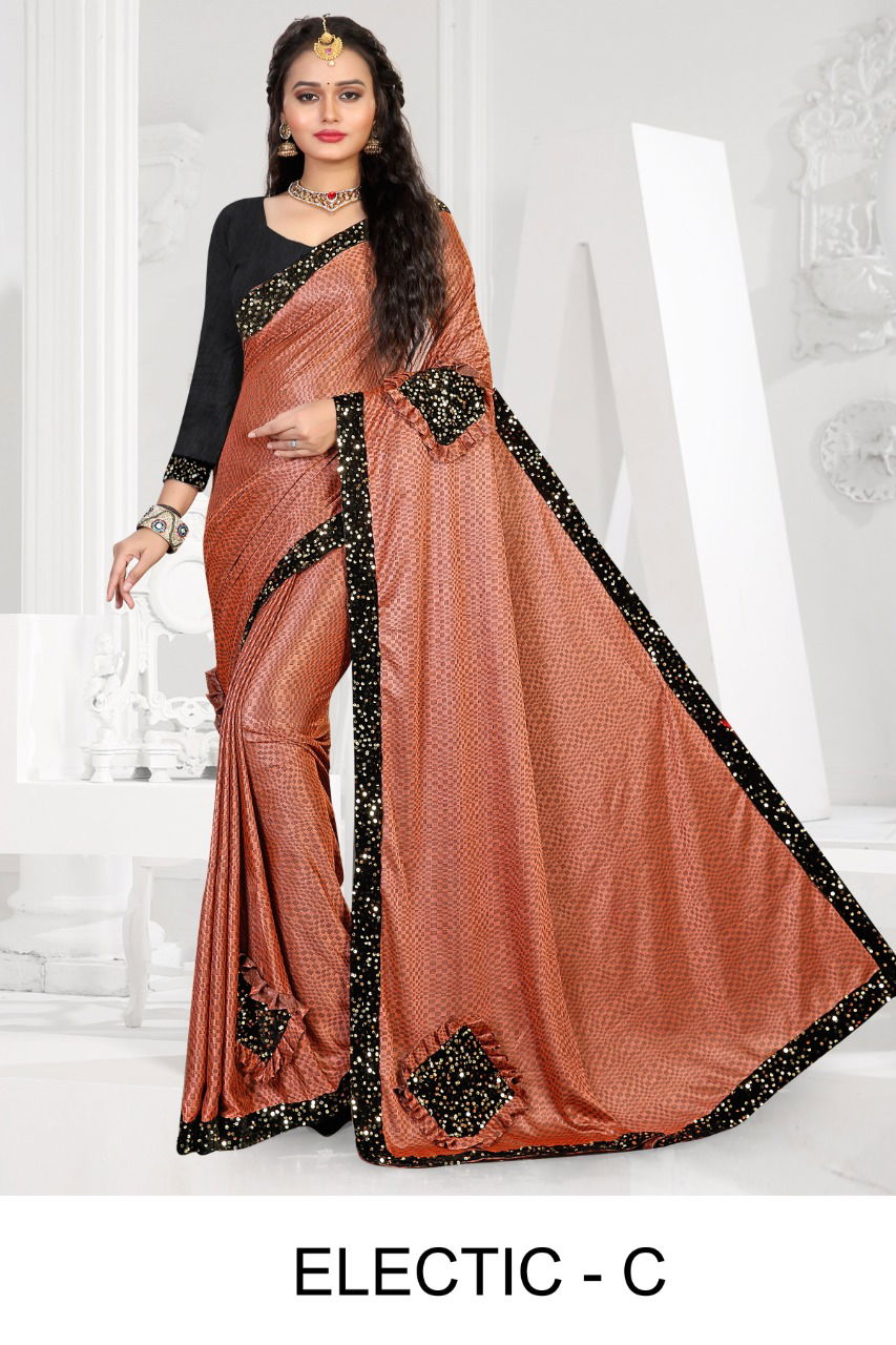 Ronisha Electic Latest Fancy mported lycra Festive Wear Designer Saree Collection
